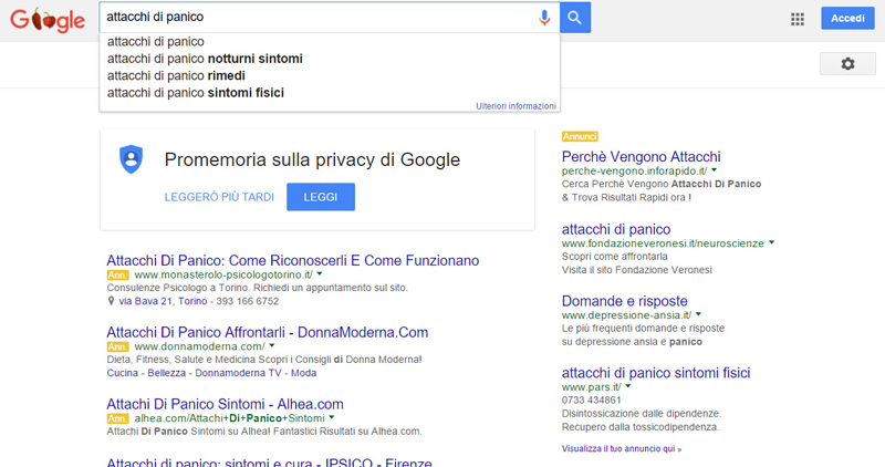 Suggerimenti automatici Google